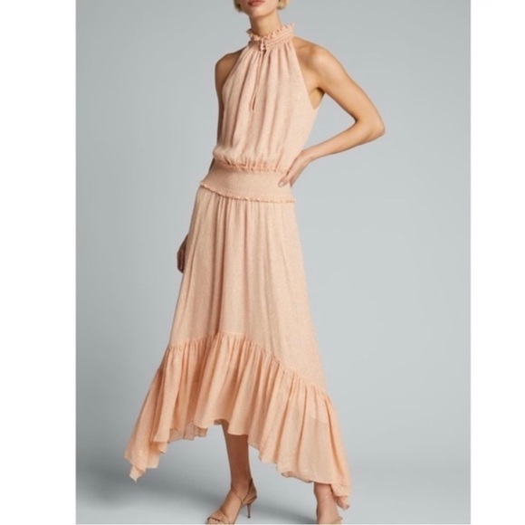 A L C peach sleeveless dress with gold threading throughout New with tags size 6 - Picture 2 of 11